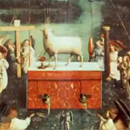 the lamb of Van Eyck, the painting used in the YouTube performance