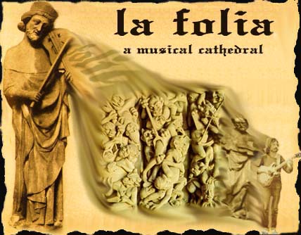 symbolic portrayal of the Folia-imagination, violinist taken from a sculpture of the Strasbourg Cathedral, France (west portal, middle section)